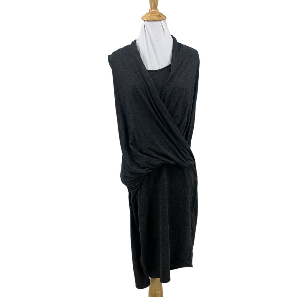 Athleta Draped Duet Faux Wrap Dress Womens S Small Gray Soft Stretch Sleeveless - Picture 2 of 12